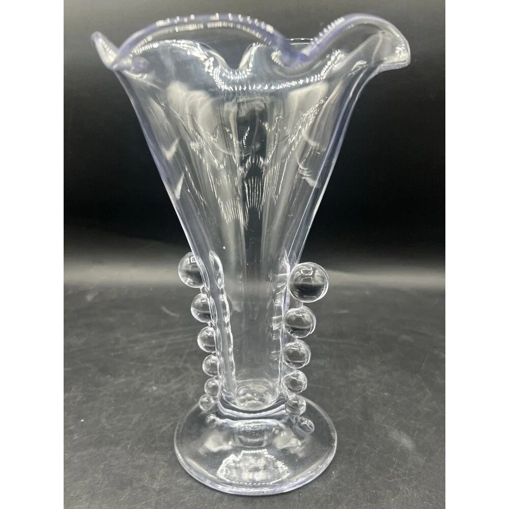 Vintage Imperial Glass Candlewick Crimped Flower Vase 8 1/8